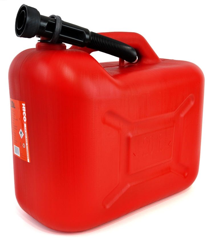 Kanister plastikowy czerwony owalny 20L na paliwo benzyne olej + lejek atest 