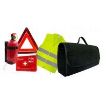Zestaw gaśnica proszkowa do auta + apteczka samochodowa + trójkąt ostrzegawczy + kamizelka ostrzegawcza + torba do bagażnika 
