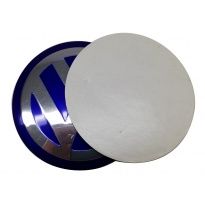 Emblematy naklejki samochodowe zamiennik oryginału do VW Volkswagen niebieskie 90mm, wykonane z aluminium z taśmą dwustronną na kołpaki dekielki