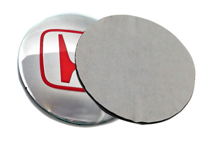 Emblematy 56mm naklejki samochodowe logo aluminiowe zamiennik oryginału do Honda srebrno czerwona, wykonane z aluminium z taśmą dwustronną na kołpaki dekielki
