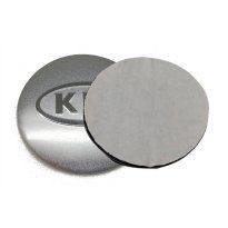 Emblematy naklejki zamiennik oryginału aluminiowy do KIA srebrna 60mm, wykonane z aluminium z taśmą dwustronną na kołpaki dekielki