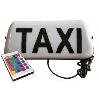 Lampa kogut sterowana pilotem do taksówki w kolorze białym na 12V mocowana na magnesy ,Szpakówka z czarnym napisem TAXI