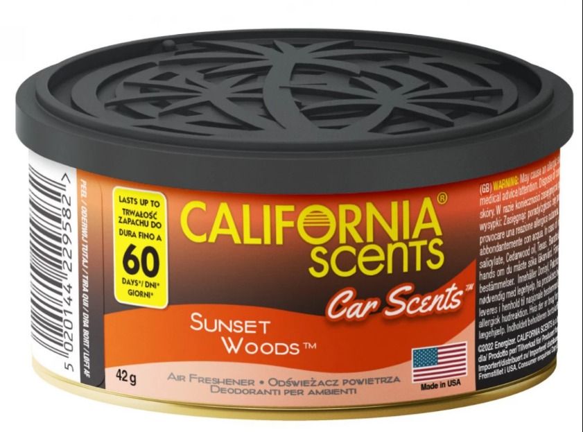 Zapach samochodowy California Scents puszka SUNSET WOODS pojemność 42g